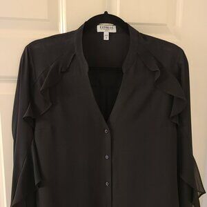Express Womens Portofino Shirt Black with Arm Ruffles Size M